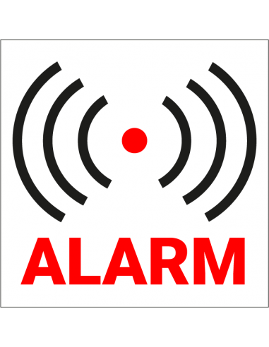 Alarm bord, vierkant, rood wit zwart, Nederlandse tekst met alarm symbool
