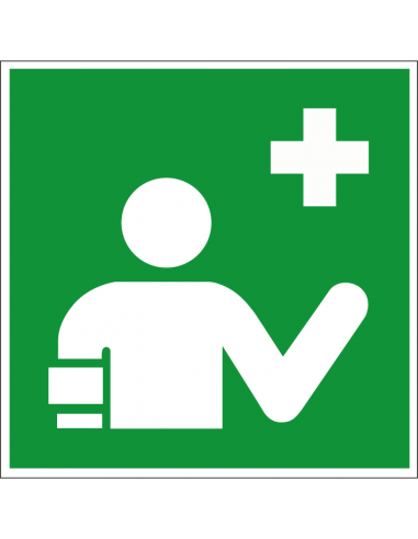 Eerstehulpverlener bord, kunststof, E064, vierkant, met hulpverlener symbool, groen wit