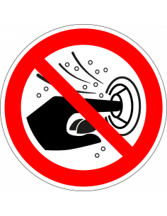 Verboden vinger in sproeiknop te steken sticker, kunststof, P070, rood wit, rond, hand pictogram