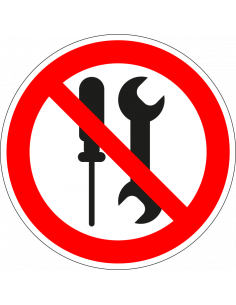 Onderhoud door gebruikers verboden bord, ISO 7010, P069, rood wit, rond, schroevendraaier en steeksleutel symbool