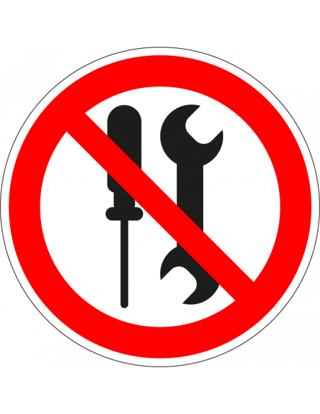 Onderhoud door gebruikers verboden bord, ISO 7010, P069, rood wit, rond, schroevendraaier en steeksleutel symbool
