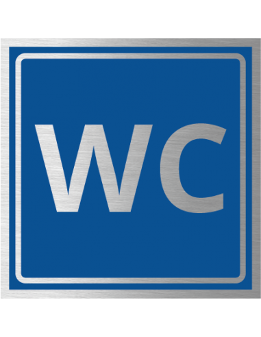WC bordje, geborsteld aluminium, blauw, vierkant, tekst WC