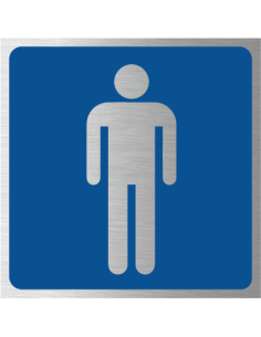 Heren toilet bordje, geborsteld aluminium, blauw, vierkant, symbool man