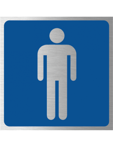 Heren toilet bordje, geborsteld aluminium, blauw, vierkant, symbool man
