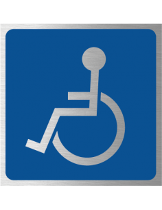 Rolstoel bordje, geborsteld aluminium, blauw, vierkant, symbool rolstoel