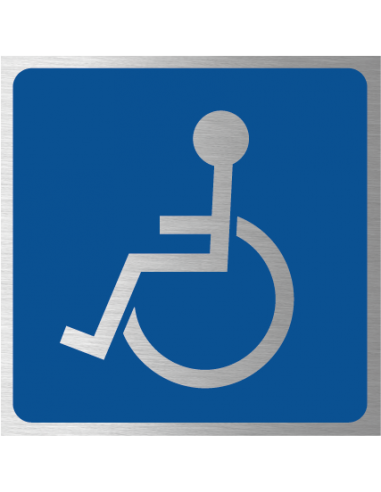 Rolstoel bordje, geborsteld aluminium, blauw, vierkant, symbool rolstoel