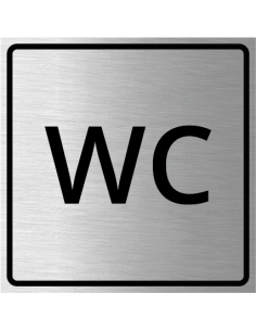 WC bordje, geborsteld aluminium, wit, vierkant, tekst WC