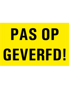 Pas op geverfd tekststicker, rechthoek, geel zwart, tekst