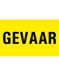 Gevaar tekststicker, rechthoek, geel zwart, tekst