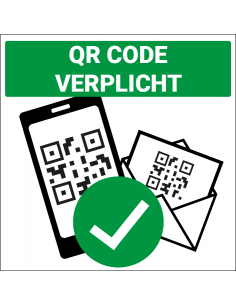 QR code verplicht bord, groen wit, vierkant, QR pictogram, Nederlandse tekst