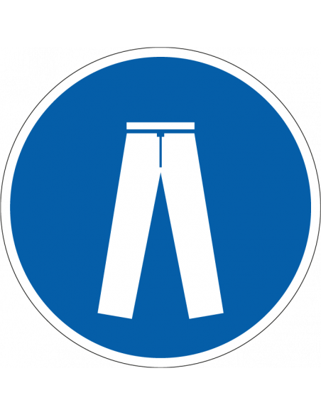 Lange broek dragen verplicht bord, kunststof, blauw wit, gebodspictogram, rond