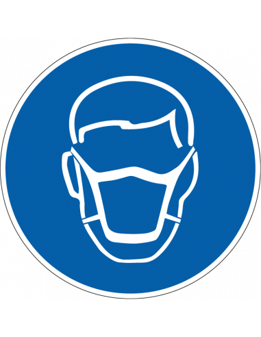 Stofmasker dragen verplicht bord, kunststof, blauw wit, gebodspictogram, rond