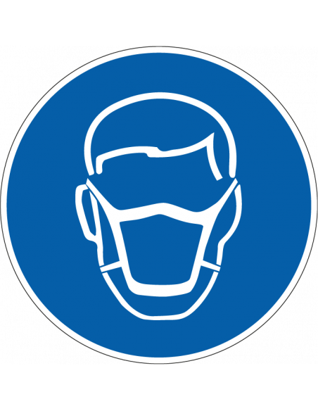 Stofmasker dragen verplicht bord, kunststof, blauw wit, gebodspictogram, rond