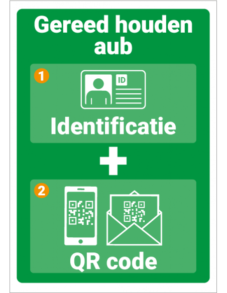 QR code + ID kaart gereed houden bord, groen wit, Nederlandse tekst, rechthoek