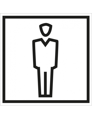 WC heren sticker, wit zwart, vierkant