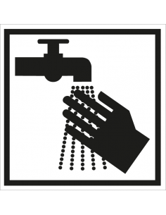 Handen wassen bord, kunststof, zwart, hand wassen symbool, vierkant