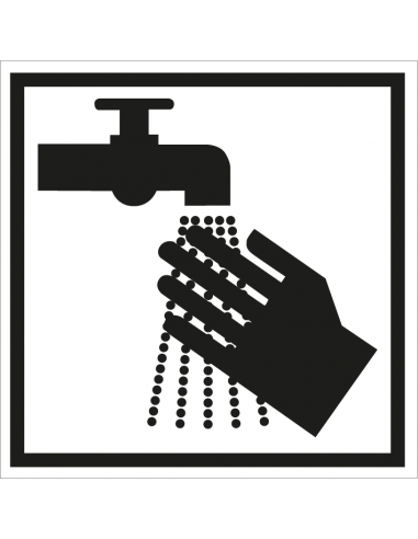 Handen wassen sticker, zwart, blauw, hand wassen symbool, vierkant