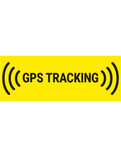 GPS tracking bord met tekst, met Engelse tekst, geel zwart, rechthoek