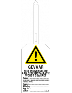 Gevaar, niet inschakelen waarschuwingstag, 85 x 275 mm