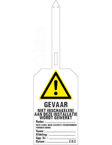 Gevaar, niet inschakelen waarschuwingstag, 85 x 275 mm