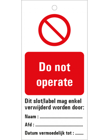 Do not operate waarschuwingslabel