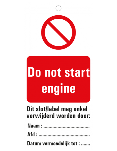 Do not start engine waarschuwingslabel