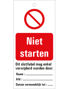 Niet starten veiligheidslabel