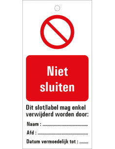 Niet sluiten waarschuwingslabel kopen?