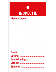 Inspectie inspectietag, rood, 80 x 150 mm