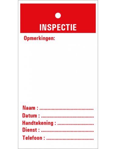 Inspectie inspectietag, rood, 80 x 150 mm