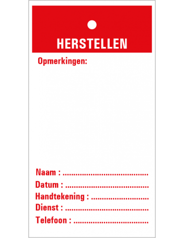 Herstellen Inspectietag, rood, 80 x 150 mm