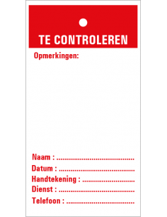 Te controleren inspectietag, rood, 80 x 150 mm