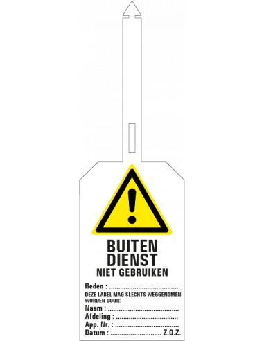 Buiten dienst, niet gebruiken waarschuwingstag, 85 x 275 mm