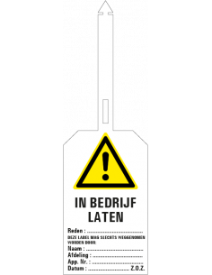 Waarschuwingstag 'In bedrijf laten' 85 x 275 mm
