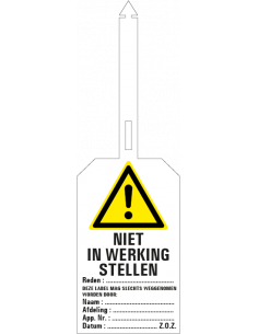 Niet in werking stellen waarschuwingstag, 85 x 275 mm