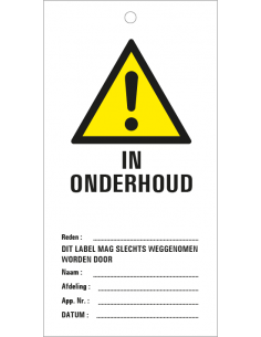In onderhoud veiligheidslabel, per 10 stuks