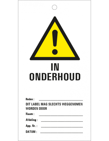 In onderhoud veiligheidslabel, per 10 stuks