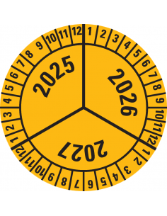 Keuringssticker met 3 jaartallen - 40 mm - 10 per vel, 2025-2027