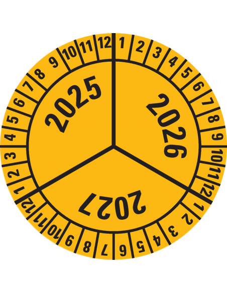 Keuringssticker met 3 jaartallen - 40 mm - 10 per vel, 2025-2027