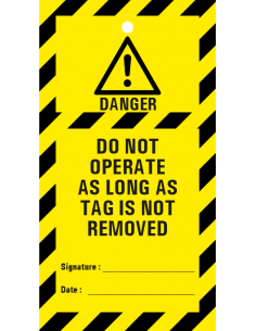 Do not operate as long as tag is not removed waarschuwingstag