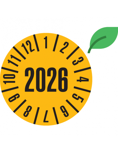 Duurzame keuringssticker met jaartal, ecofoil, 30 mm, 18 stuks per vel