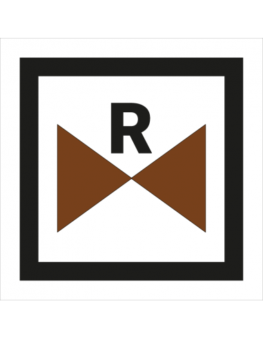 Rioolafsluiter sticker, vierkant, met lettter R, bruin zwart wit