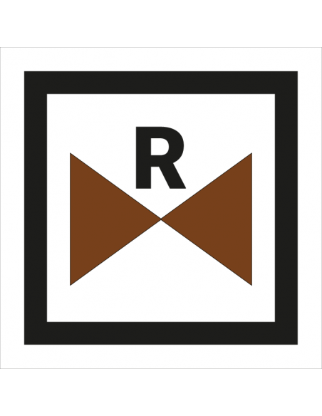 Rioolafsluiter bord, vierkant, met lettter R, bruin zwart wit