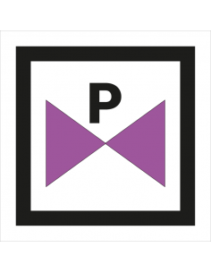 Gevaarlijke producten afsluiter bord, vierkant, met letter P, paars wit zwart