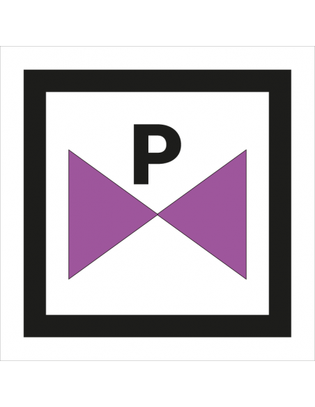 Gevaarlijke producten afsluiter bord, vierkant, met letter P, paars wit zwart