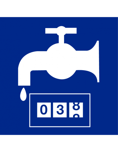 Watermeter sticker, blauw wit, vierkant