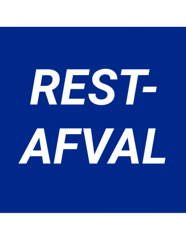 Restafval sticker, blauw wit, vierkant, Nederlandse tekst