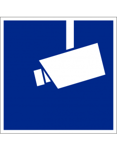 Camera-/videobewaking sticker, blauw wit, vierkant, pictogram camera