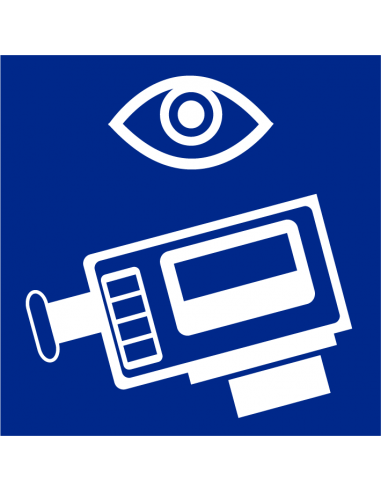 Camerabewaking met oog bord, kunststof, vierkant, blauw wit, pictogram camera met oog