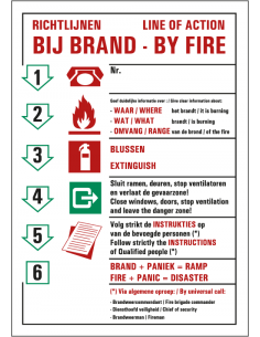 Richtlijnen bij brand sticker, tweetalig, staand